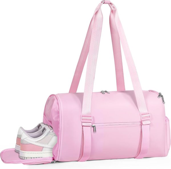 Gym Bag for Women, Waterproof Weekender Bag with Shoe Compartment & Wet Compartment, Duffle Carry On Tote Bag with Yoga Mat Holder for Gym, Yoga, Travel, Daily Use -